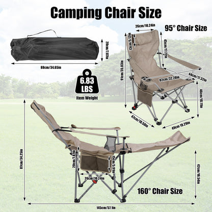 Reclining Camping Chair with Footrest - 4-Position Adjustable