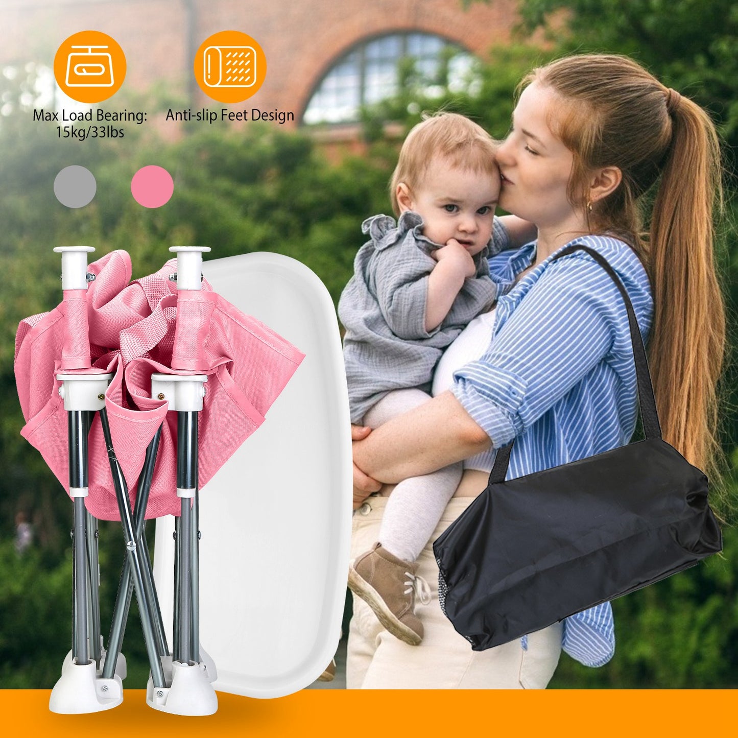 Portable Baby Booster Seat with Detachable Tray & Carry Bag