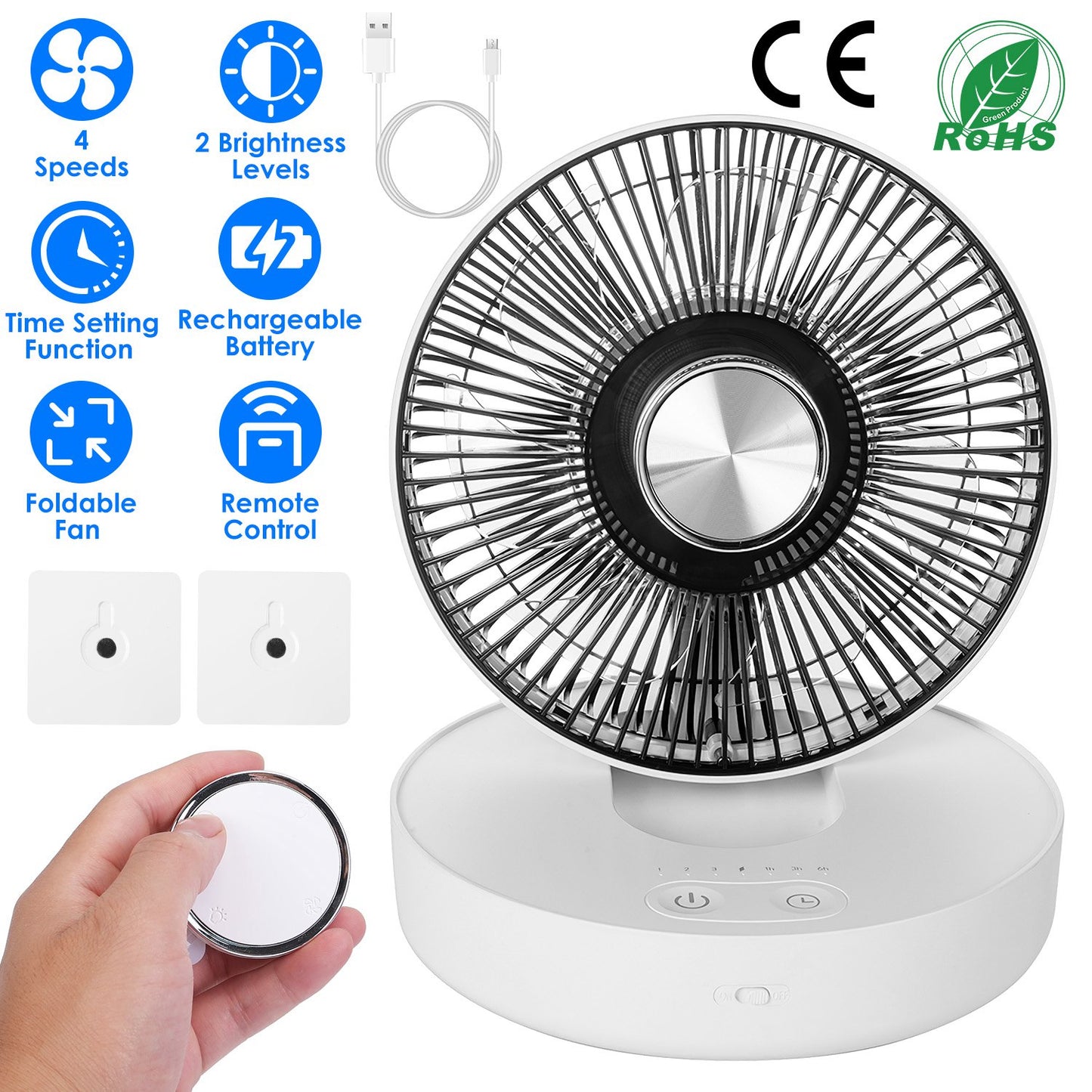 Rechargeable LED Desk Fan with Remote & Oscillation