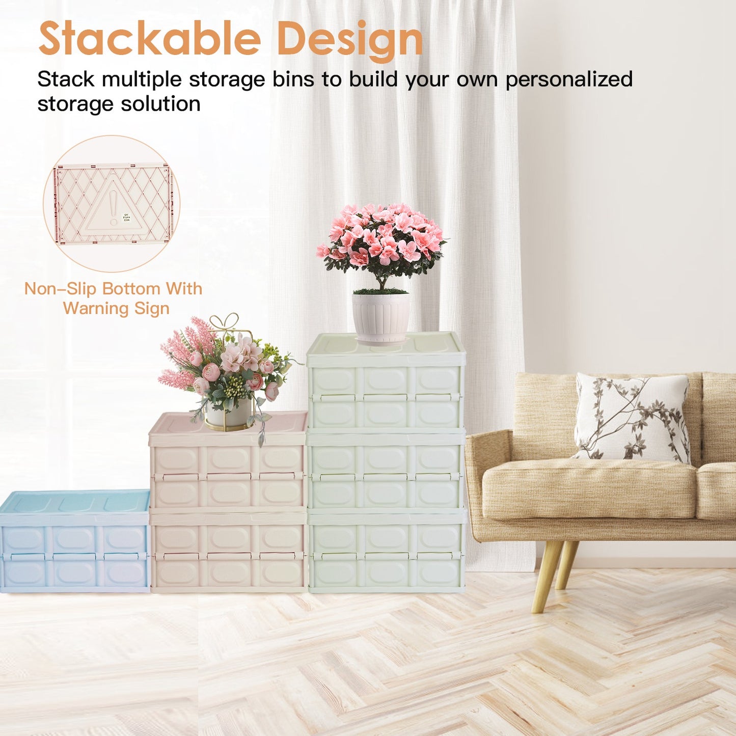 Collapsible Storage Bins with Lids - 2 Pack Stackable Organizer