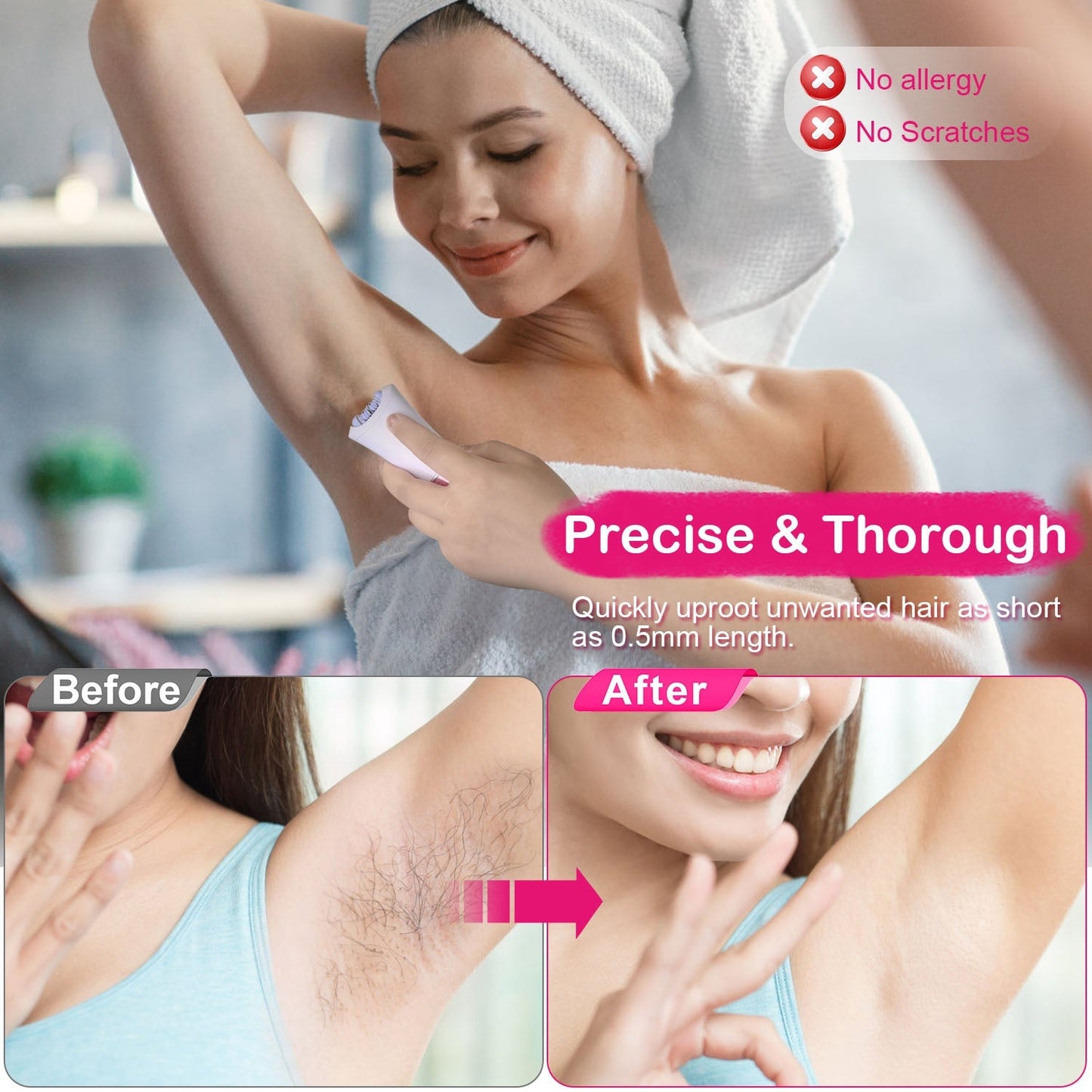 Glide Epilator For Women Cordless Women Shaver Facial Body Hair Remover Razor for Women Electric Tweezers Bikini Epilator Trimmer with LED Light