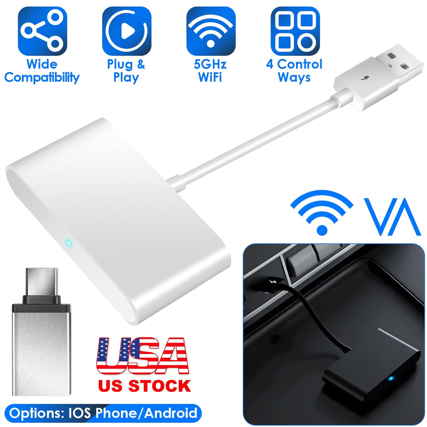 Wireless CarPlay Adapter for iPhone & Android - 5GHz WiFi