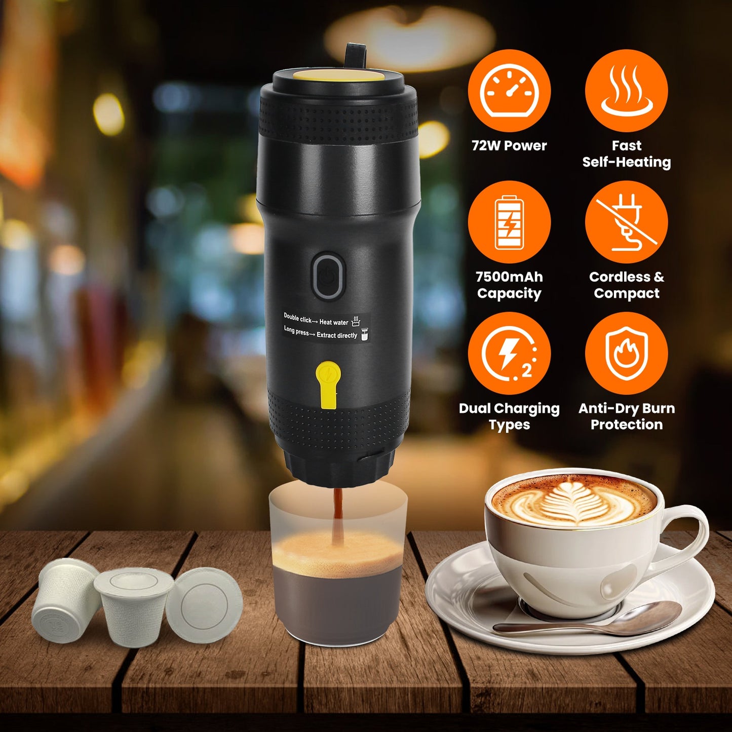 Portable Electric Espresso Machine with 7500mAh Battery