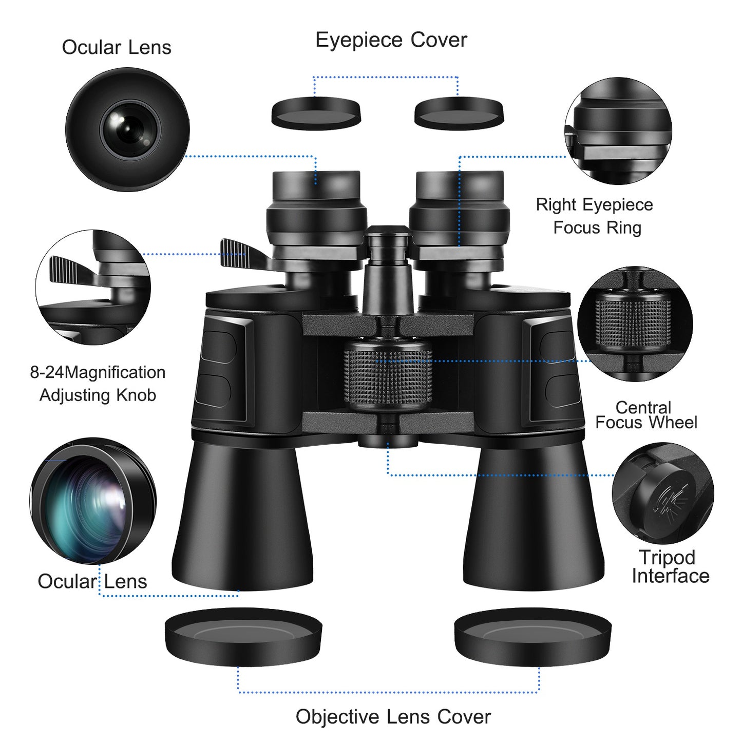 Binoculars 8-24x50 with FMC Lens and Low Light Night Vision