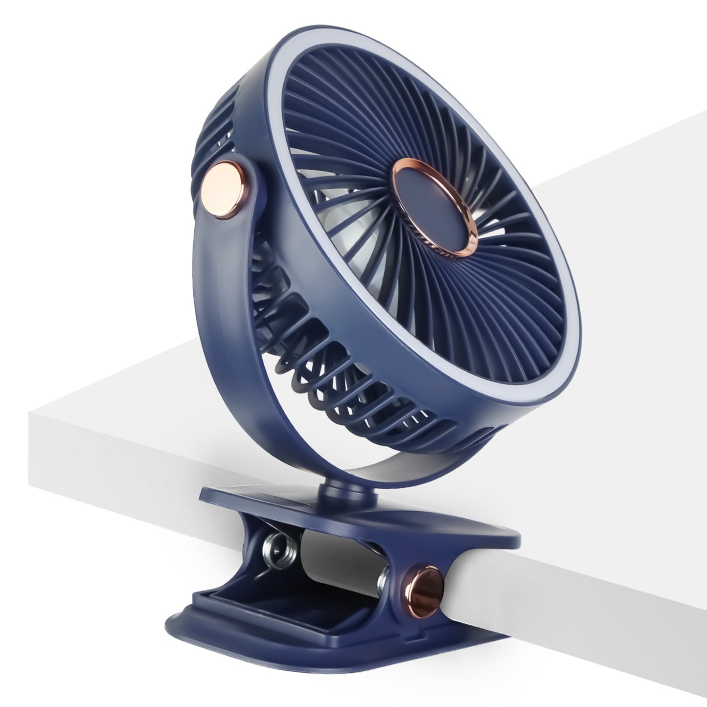Clip-On Fan with 5 Speeds, LED Light & 720° Rotation