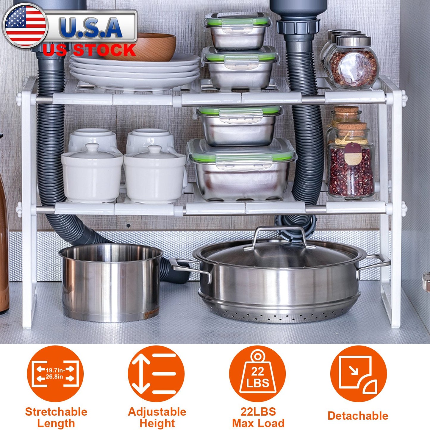 Under Sink Organizer 2-Tier Expandable Storage Rack