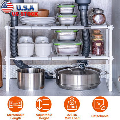 Under Sink Organizer 2-Tier Expandable Storage Rack
