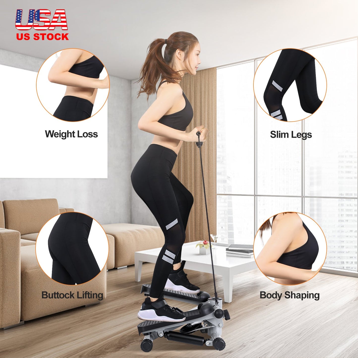 Stepper for Exercise Mini Fitness Stepper with 2 Resistance Bands LCD Monitor Max 330.7LBS Load Stair Stepper Quiet Stepper