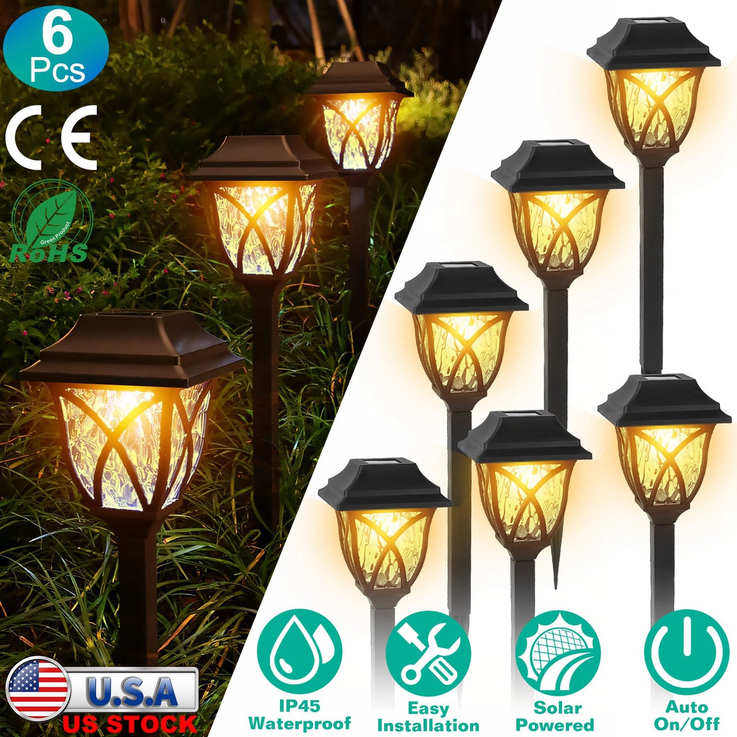 Solar Pathway Lights 6-Pack Waterproof Garden Stake Lamps