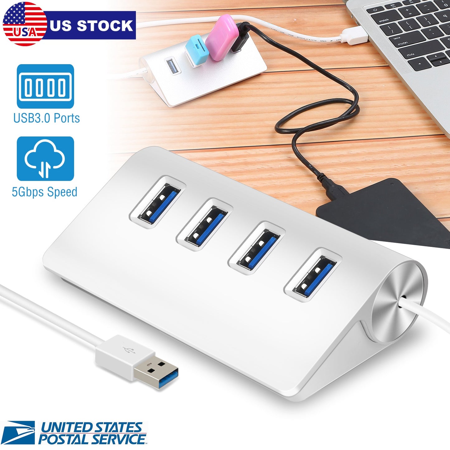 4-Port USB 3.0 Hub with 5Gbps Data Transfer Speed
