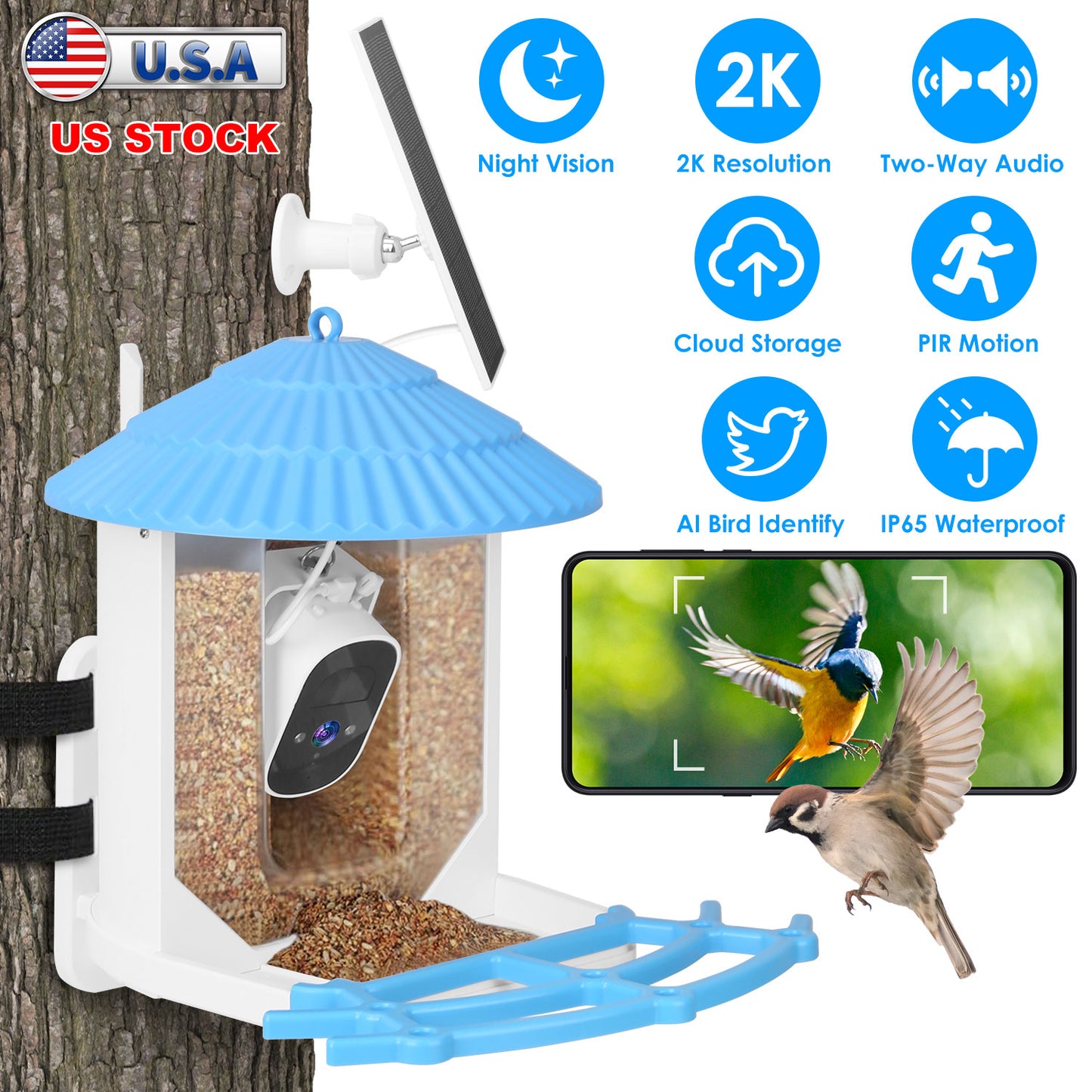 Solar Powered Smart Bird Feeder with 2K Camera & AI Identification