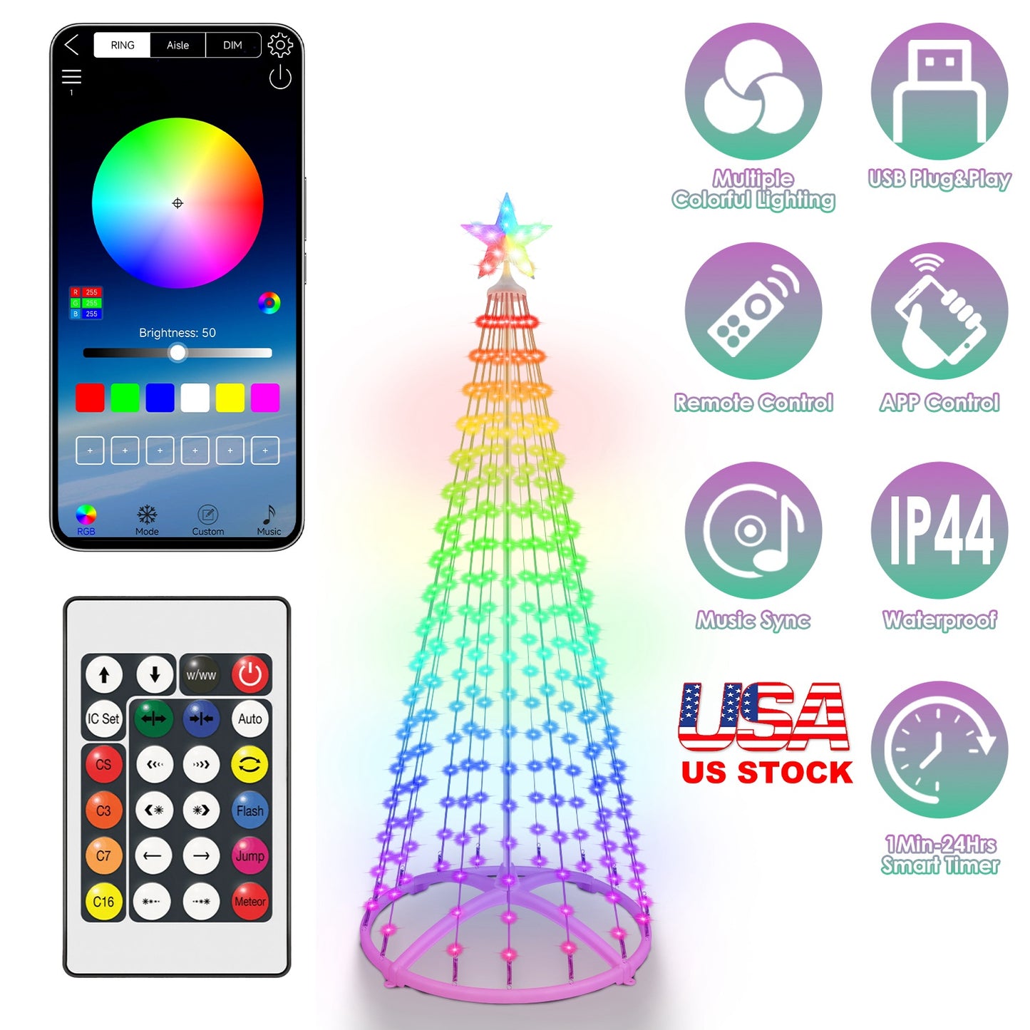 LED Christmas Cone Tree with App Control & 210 Light Modes