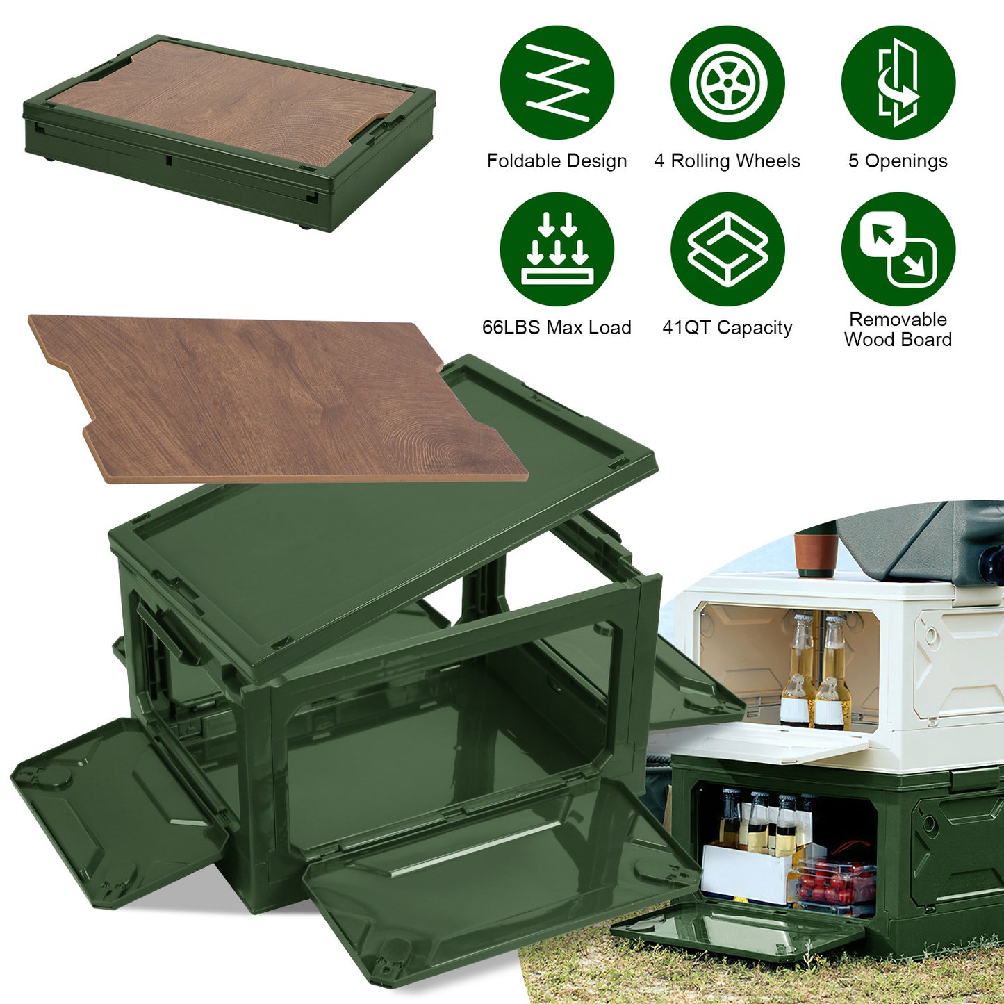 Collapsible Storage Bin with Wheels & Cutting Board Lid - 41QT
