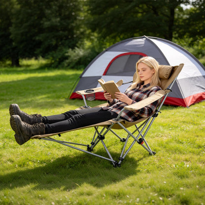 Reclining Camping Chair with Footrest - 4-Position Adjustable