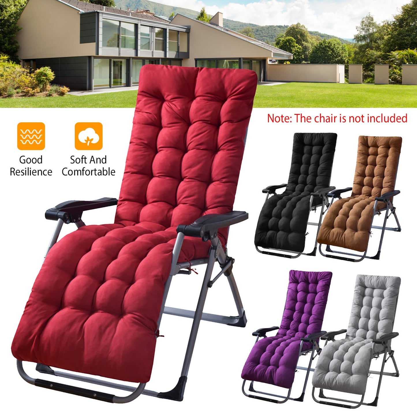 Chaise Lounger Cushion 67x22in with Secure Straps