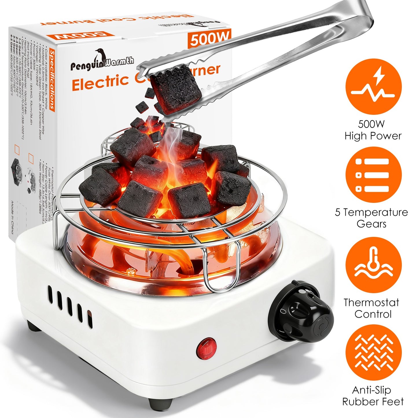 Electric Charcoal Burner 500W with 5 Temperature Settings