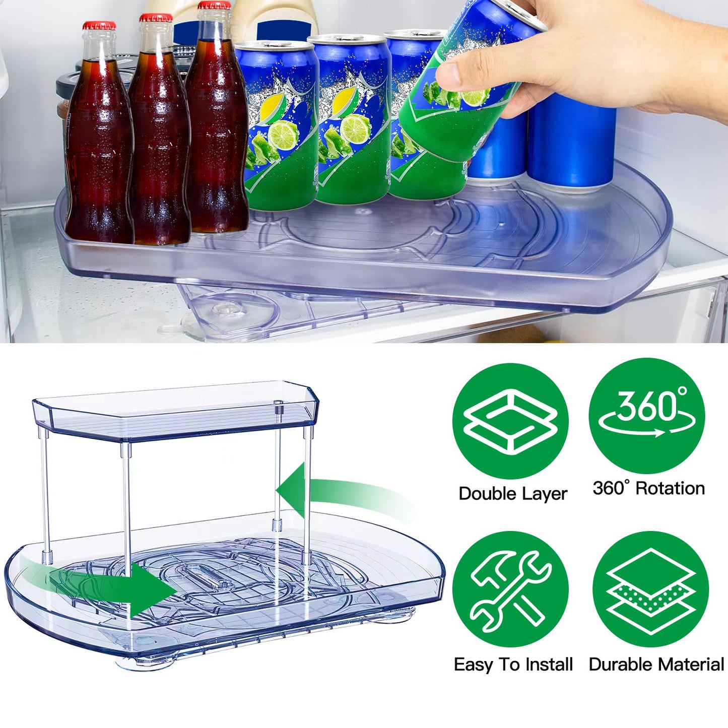 2-Tier Turntable Organizer with 360° Rotating Slide Rail