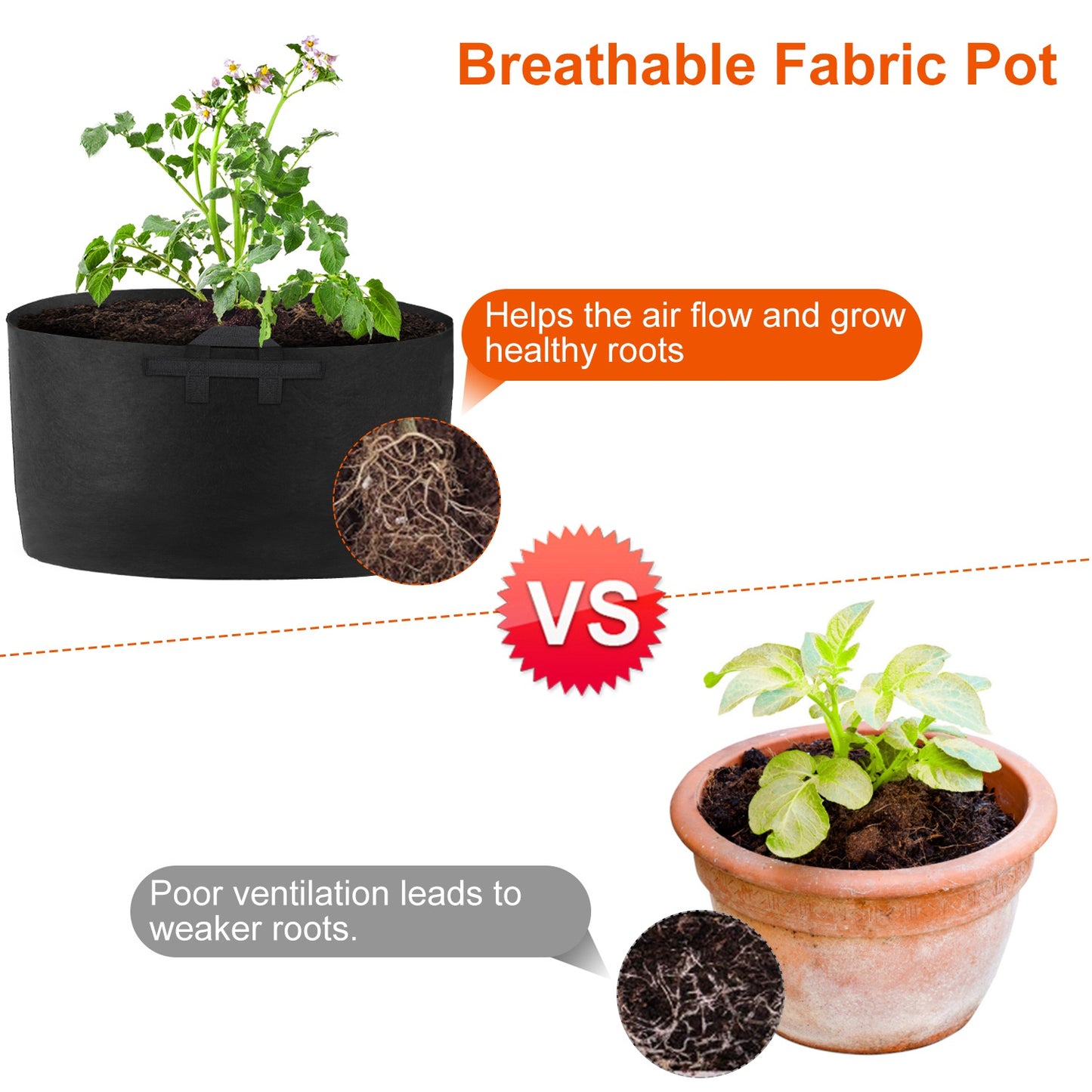 Plant Grow Bags 10 Gallon - 3 Pack Fabric Planter Pots
