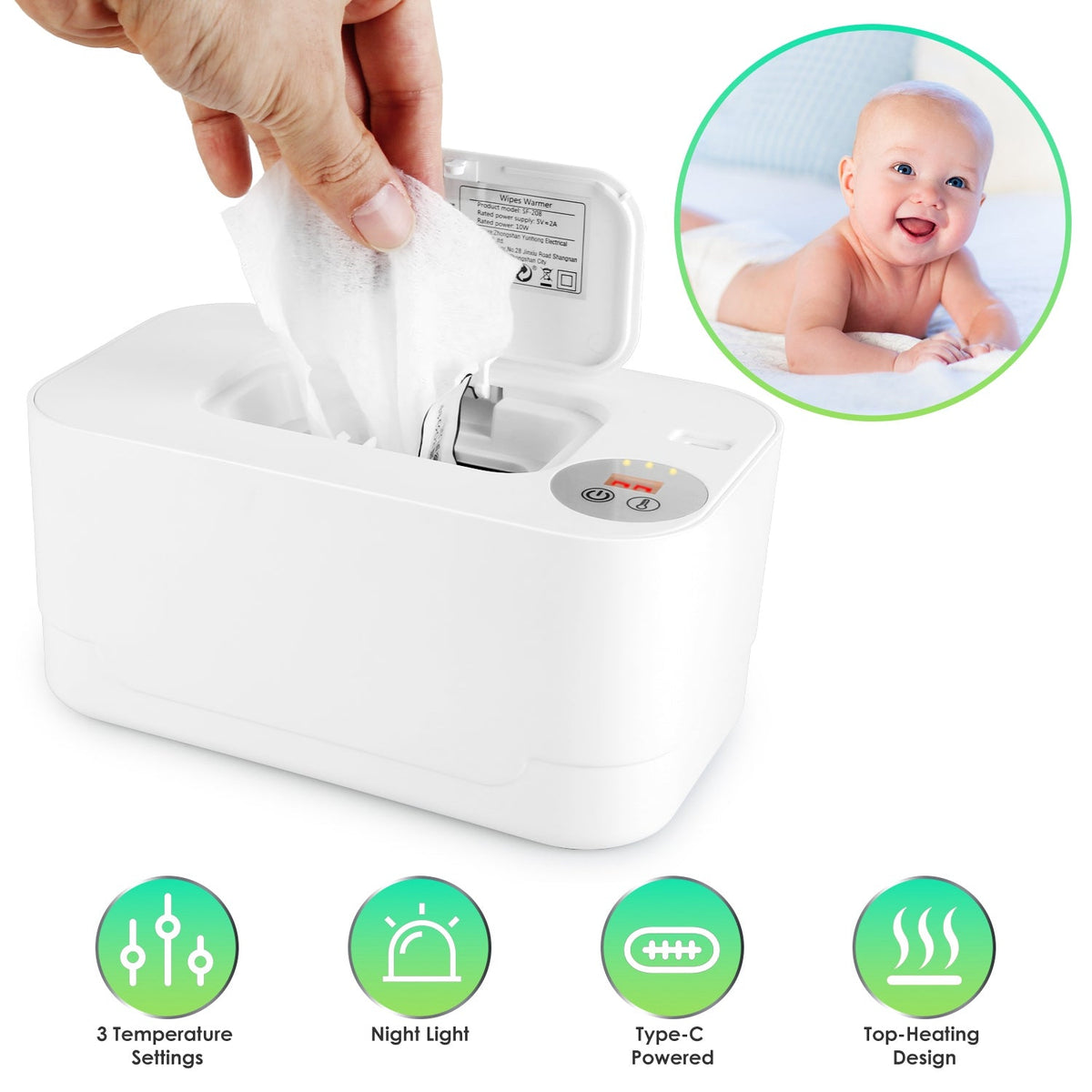 Baby Wipe Warmer With 3 Temperature Settings Type-C Powered Baby Wet Wipes Dispenser With Night Light Large Capacity Diaper Wipe Warmer For Baby