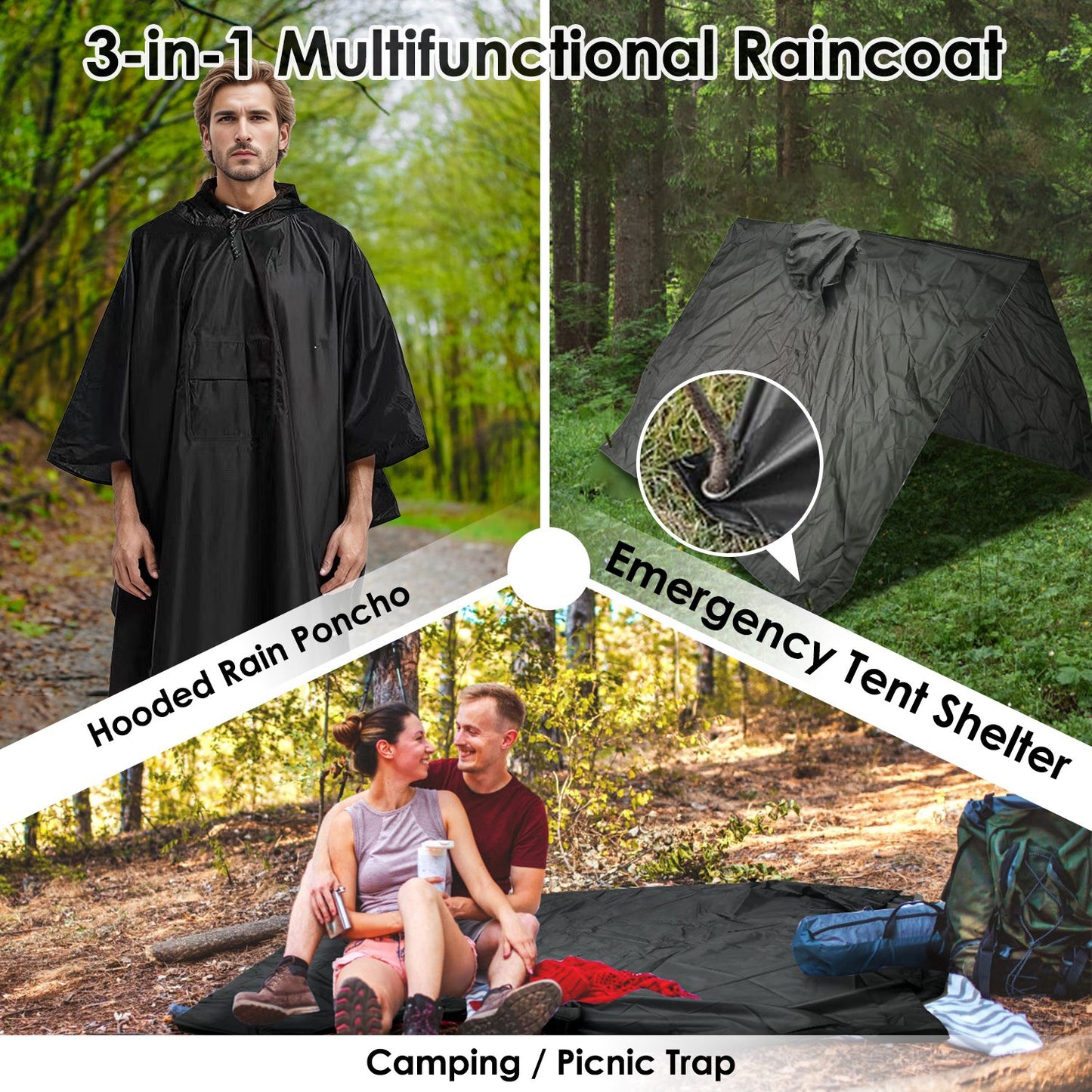 Unisex Hooded Rain Poncho With Pocket