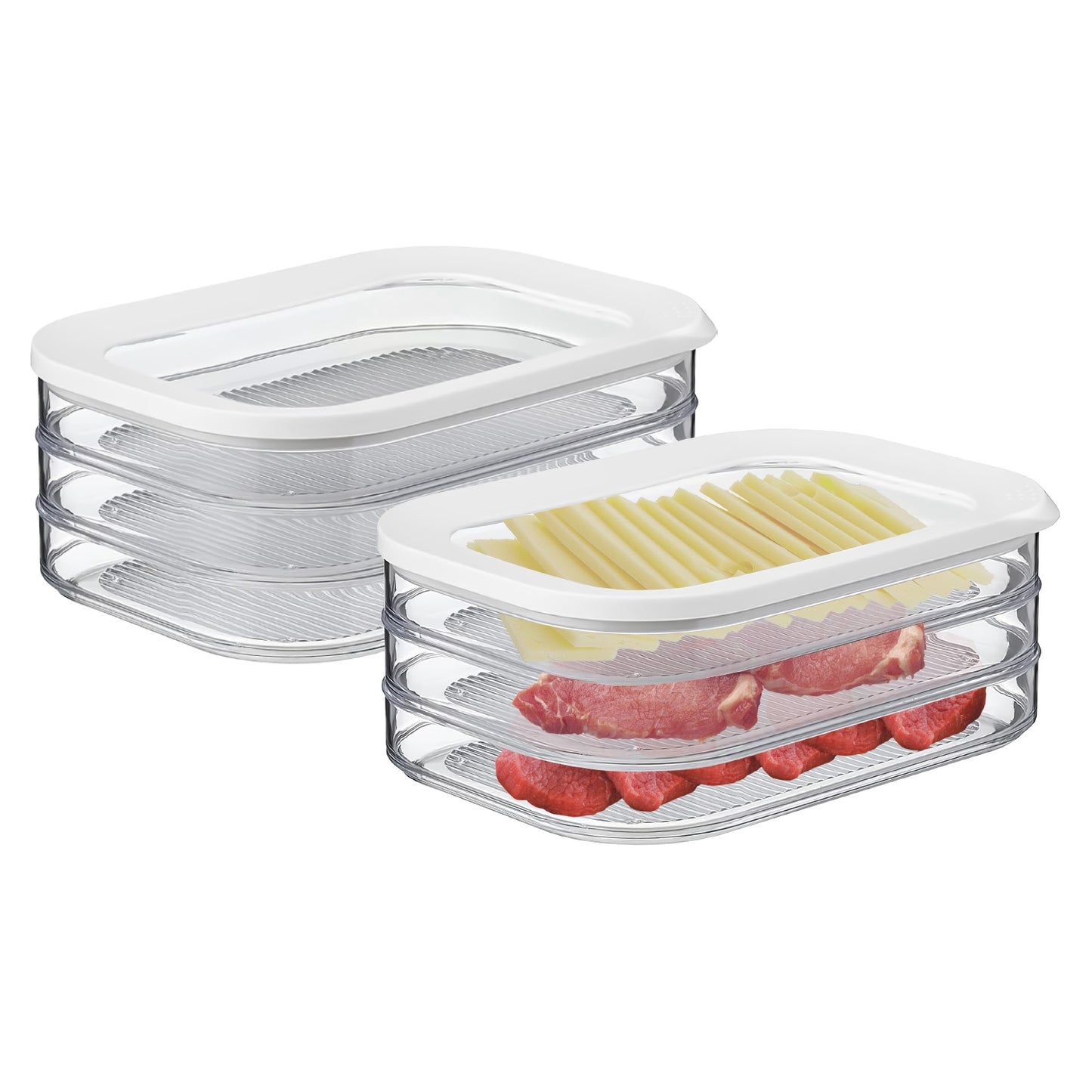 Stackable Deli Meat Container with Lid - 2 Pack 3-Tier
