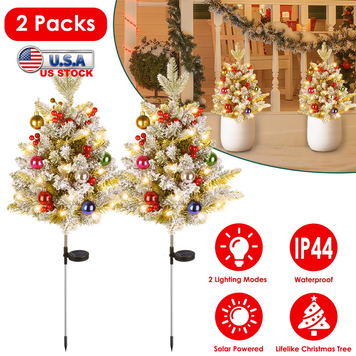 Battery Powered LED Christmas Tree Urn Filler - 2 Pack