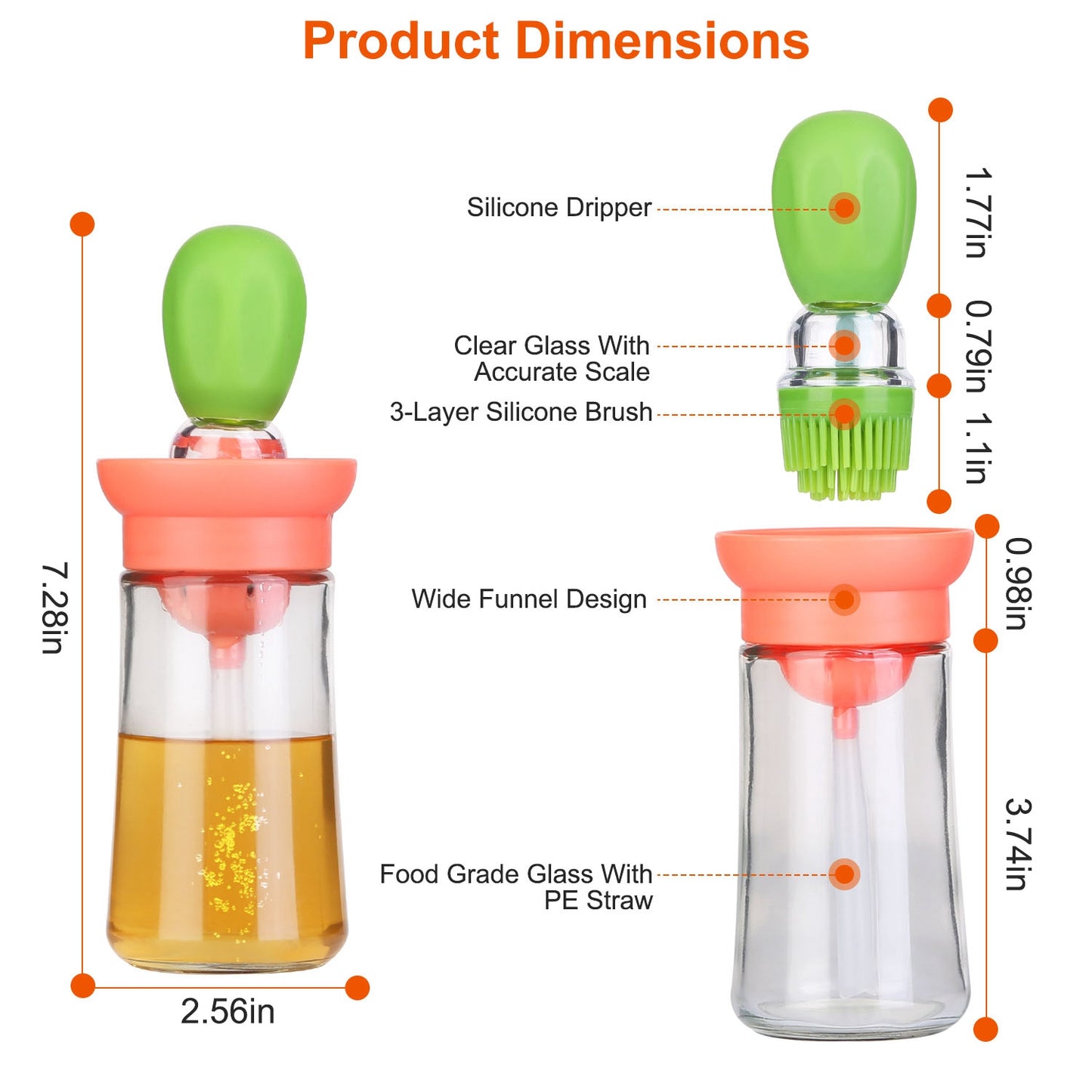 2-in-1 Glass Oil Dispenser Bottle with Silicone Brush