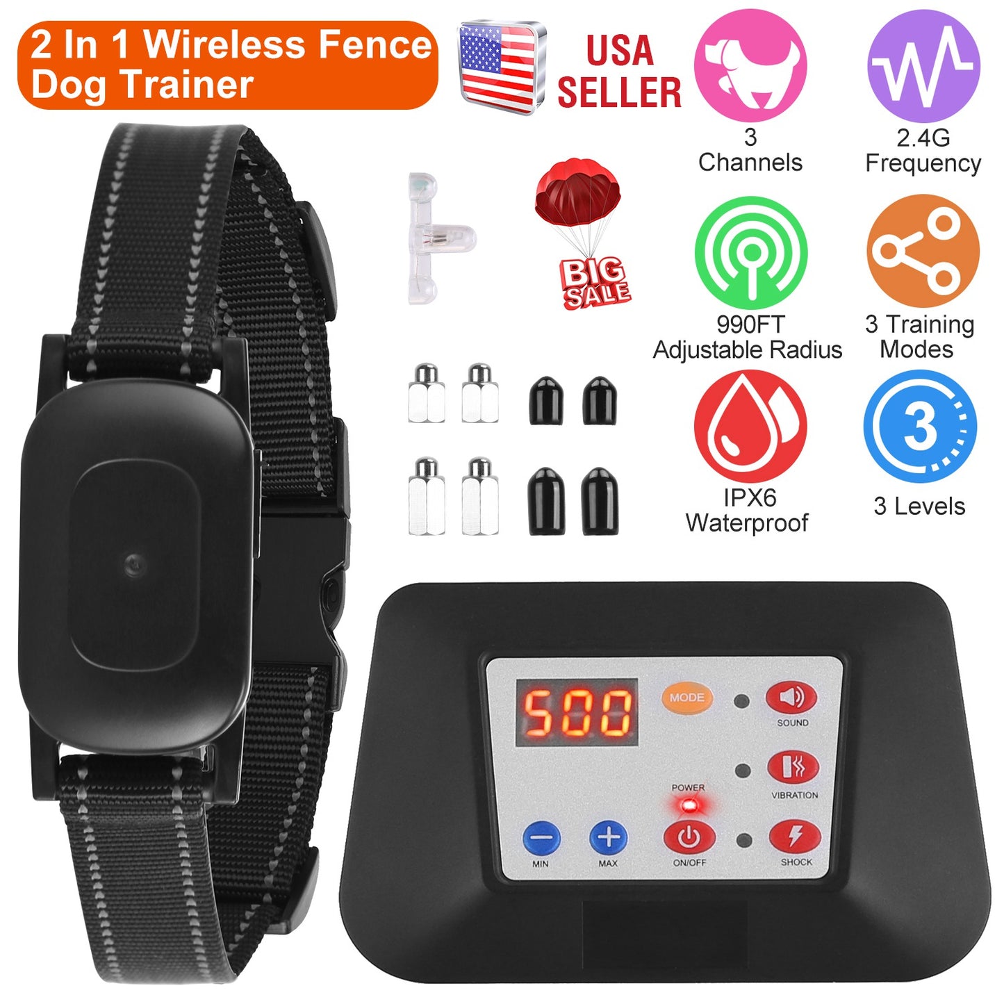 Wireless Dog Fence & Training Collar System 990FT Range