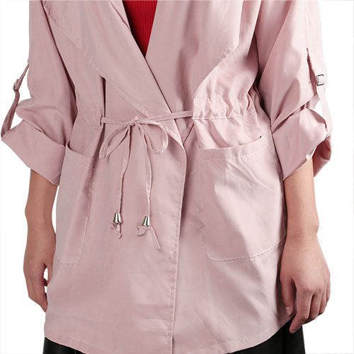 Women's Hooded Open Front Trench Coat - Lightweight Cotton Blend