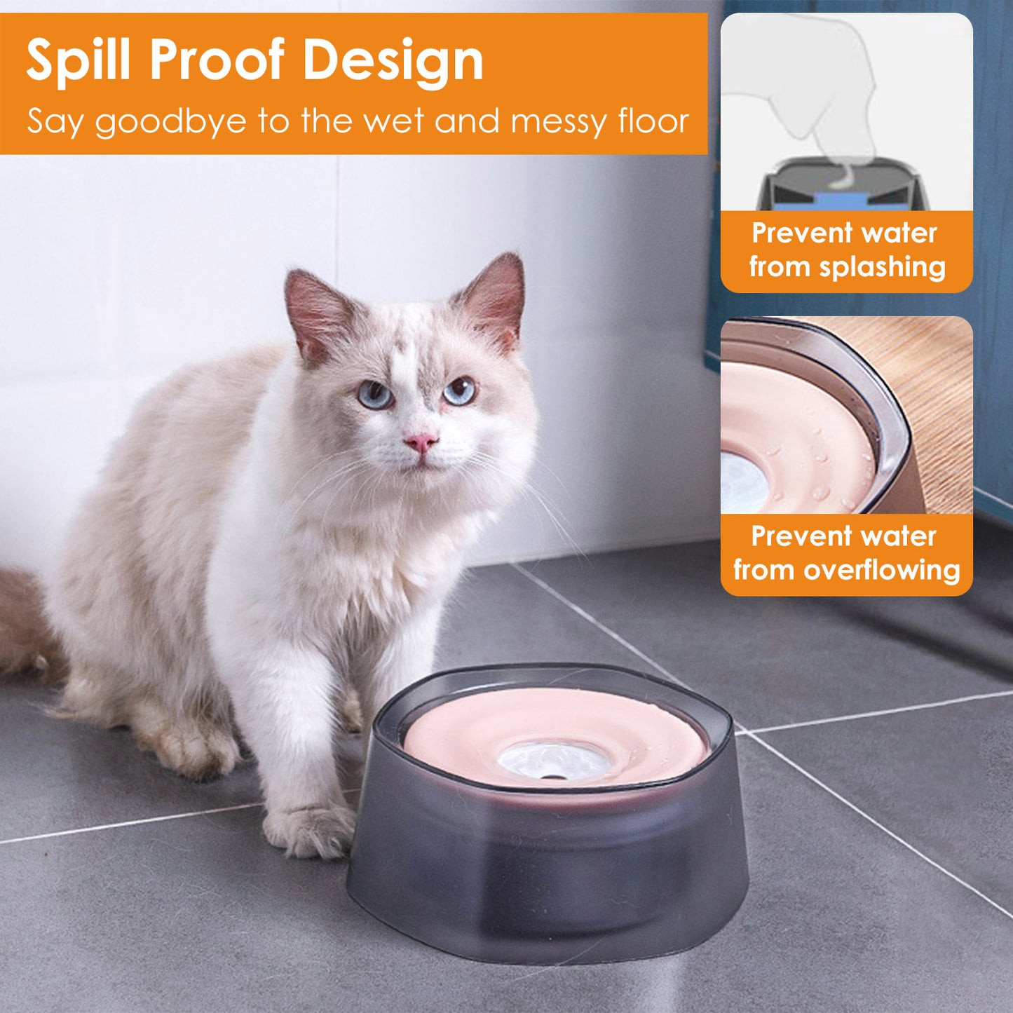 No Spill Dog Water Bowl 47oz Slow Feeder with Float Disk