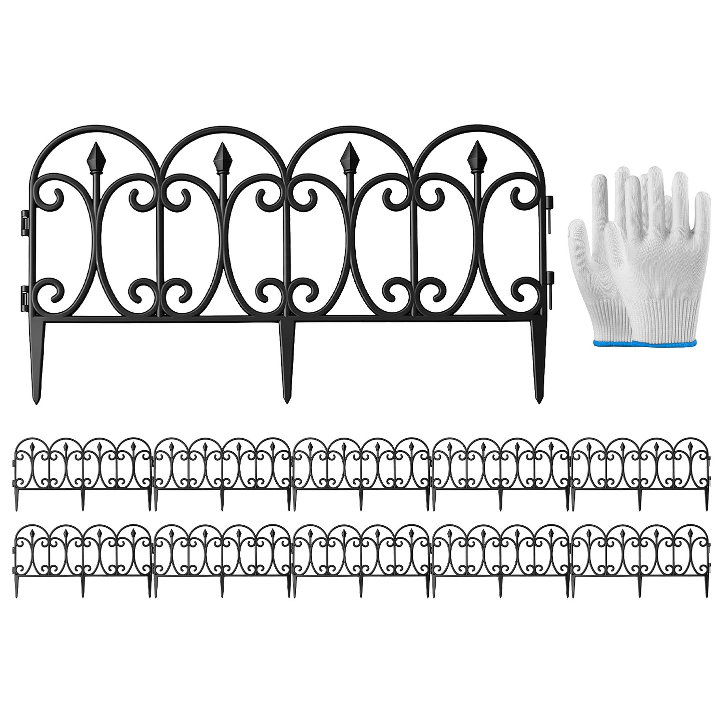 Garden Fence Panels 10-Pack with Rotatable Connectors