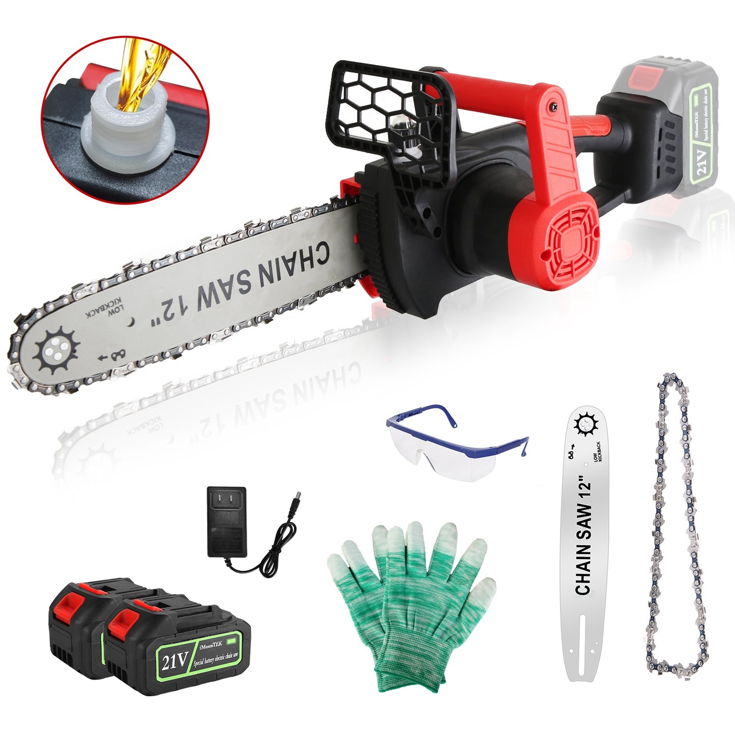 12-Inch Cordless Electric Chainsaw with 2 Batteries & Charger