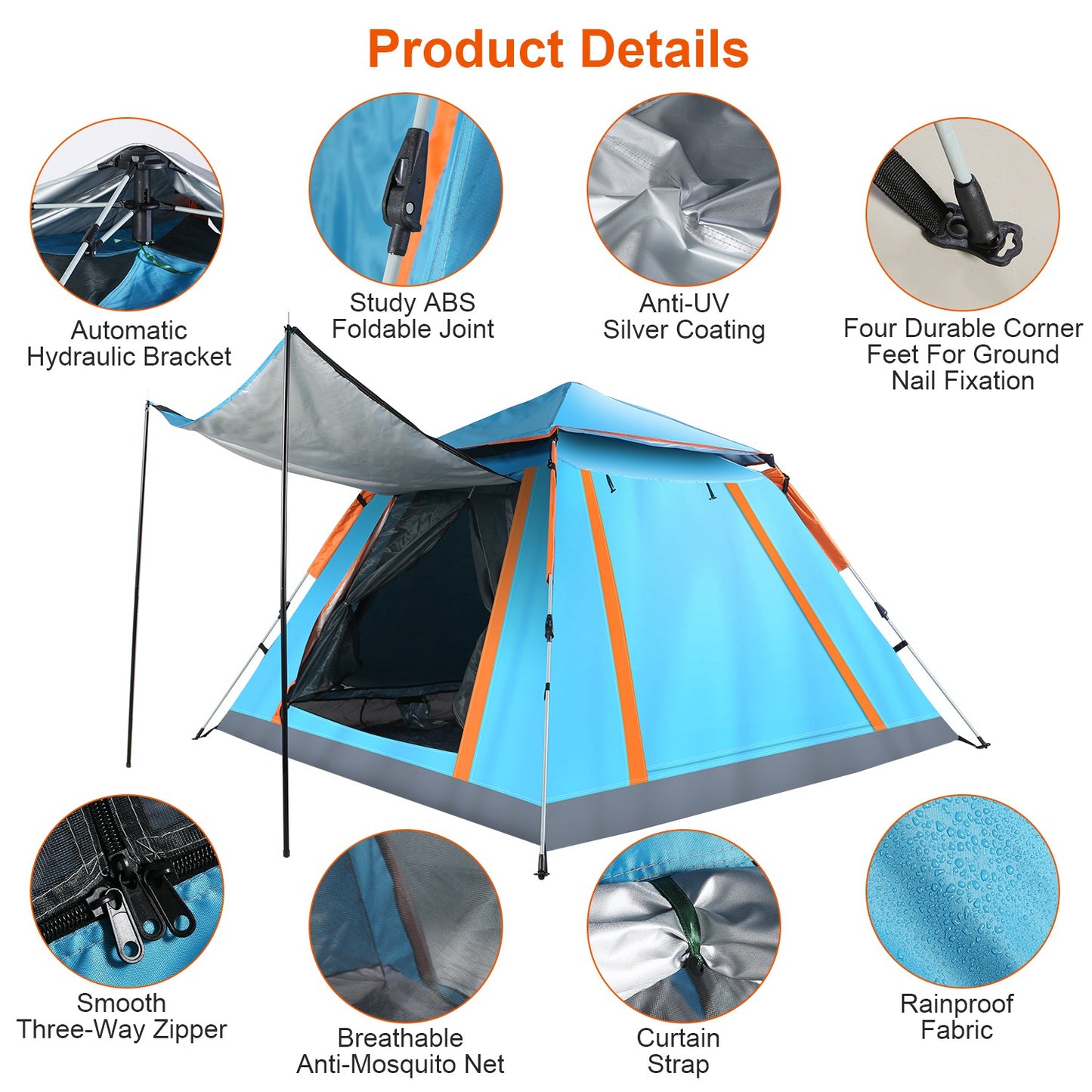 4-5 Person Camping Tent with Mosquito Net Windows