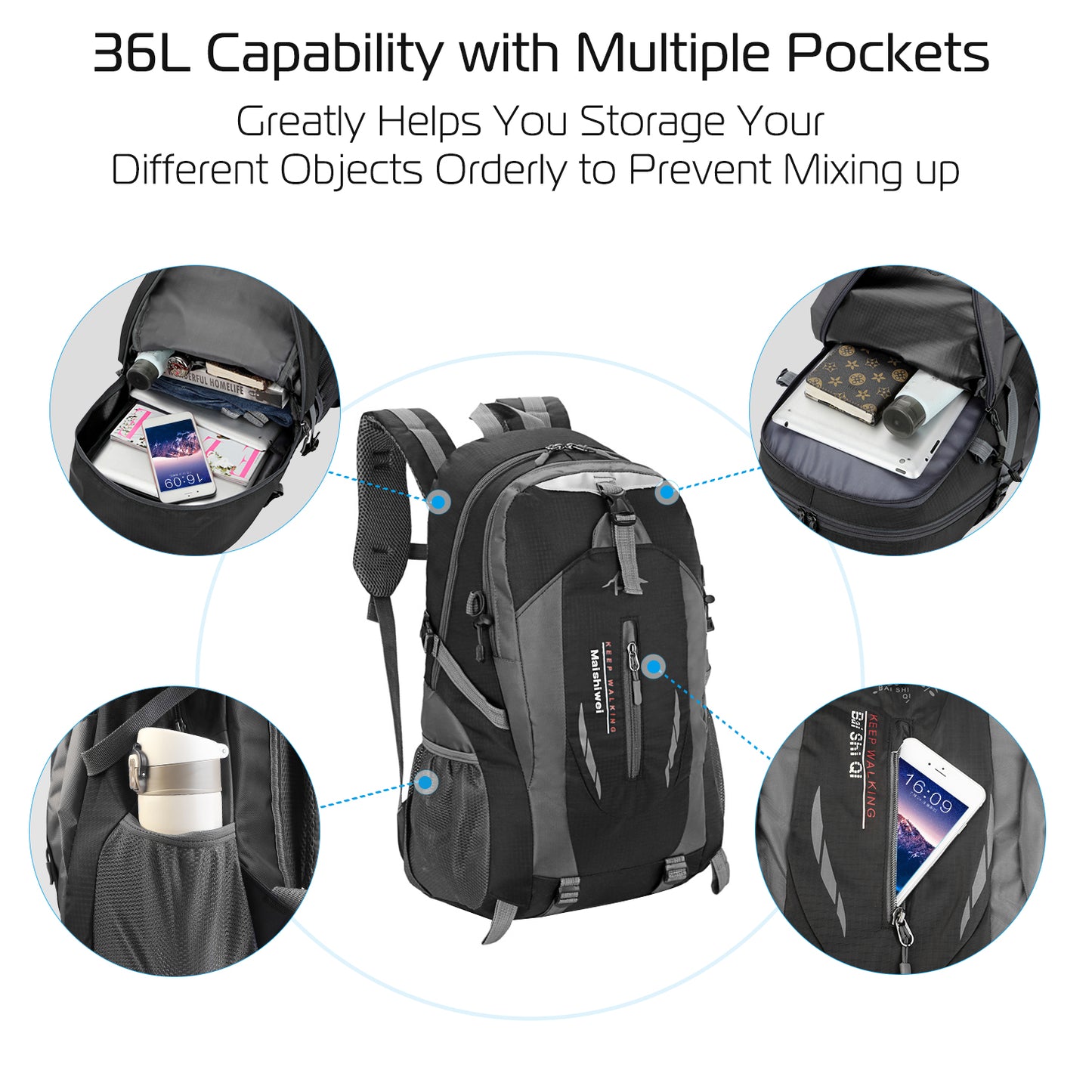 36L Waterproof Hiking Backpack with Ergonomic Design