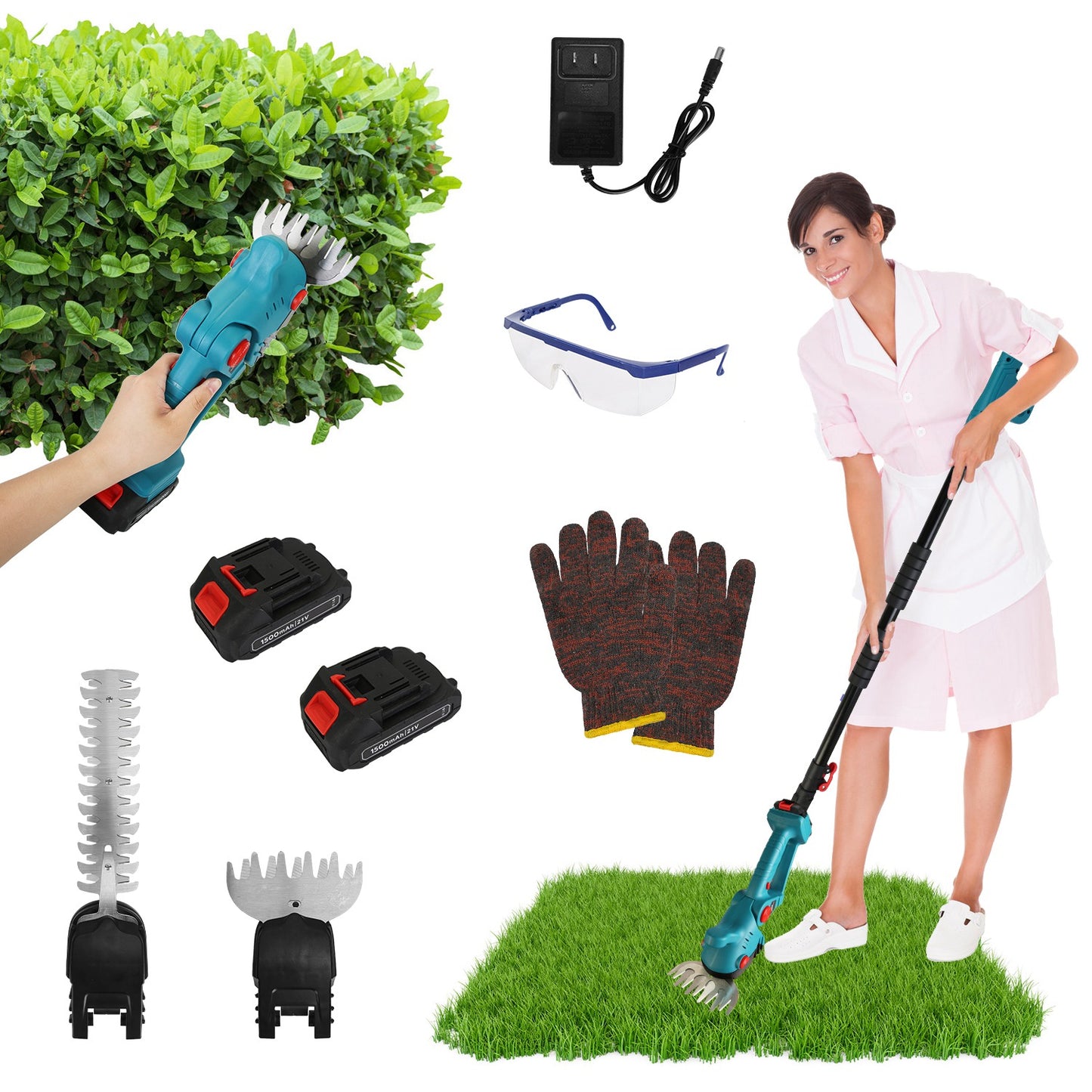 Cordless Hedge Trimmer with Telescopic Pole & Rotating Head