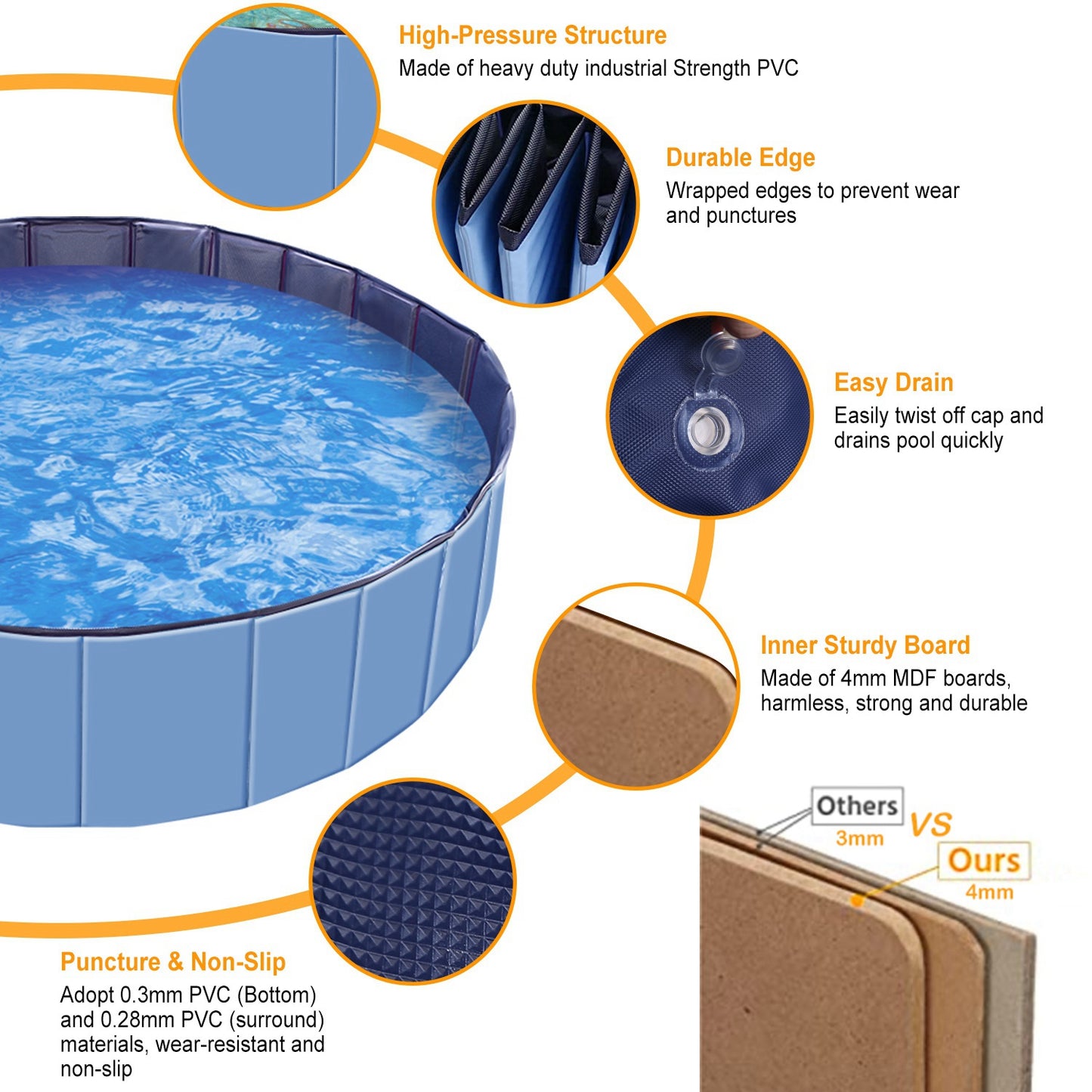 Foldable Pet Swimming Pool - 4ft PVC Dog Bath Tub