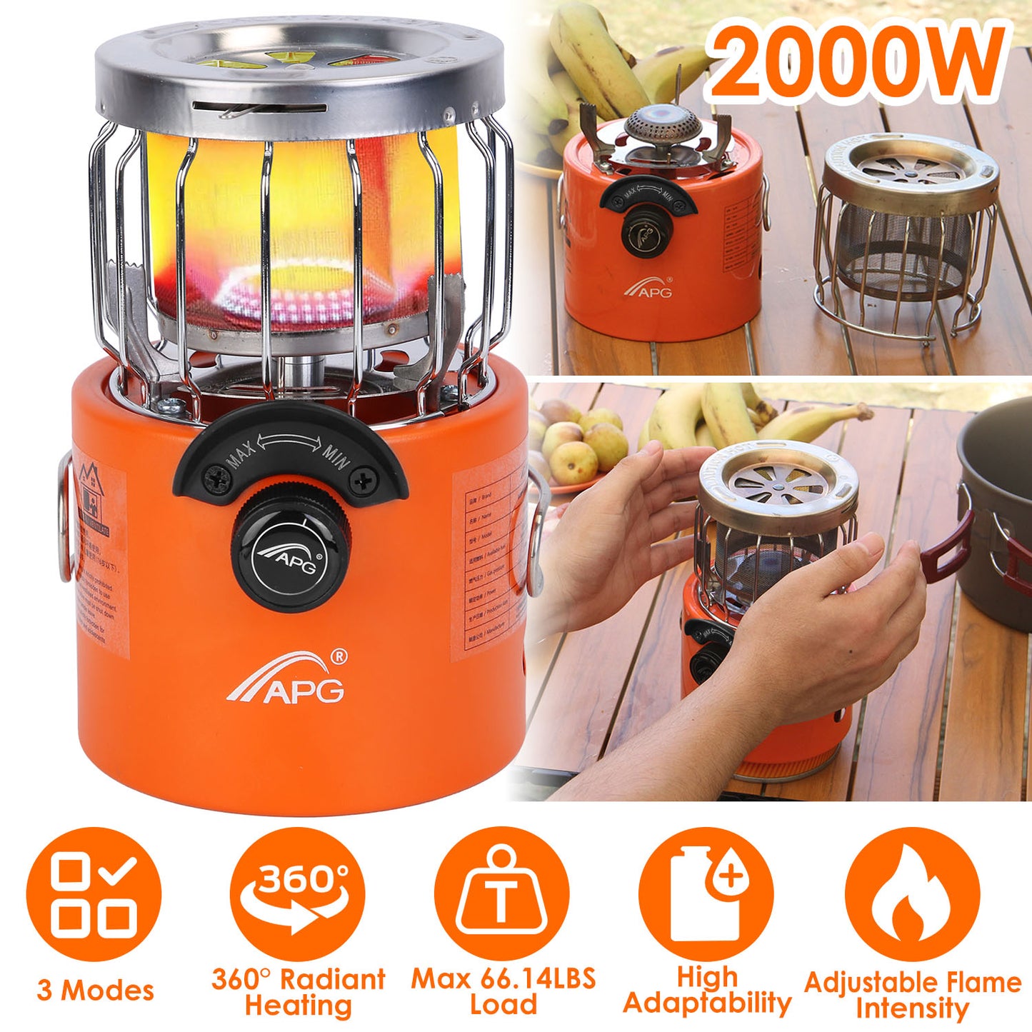 Portable Camping Stove & Heater 2-in-1 with 360° Heating