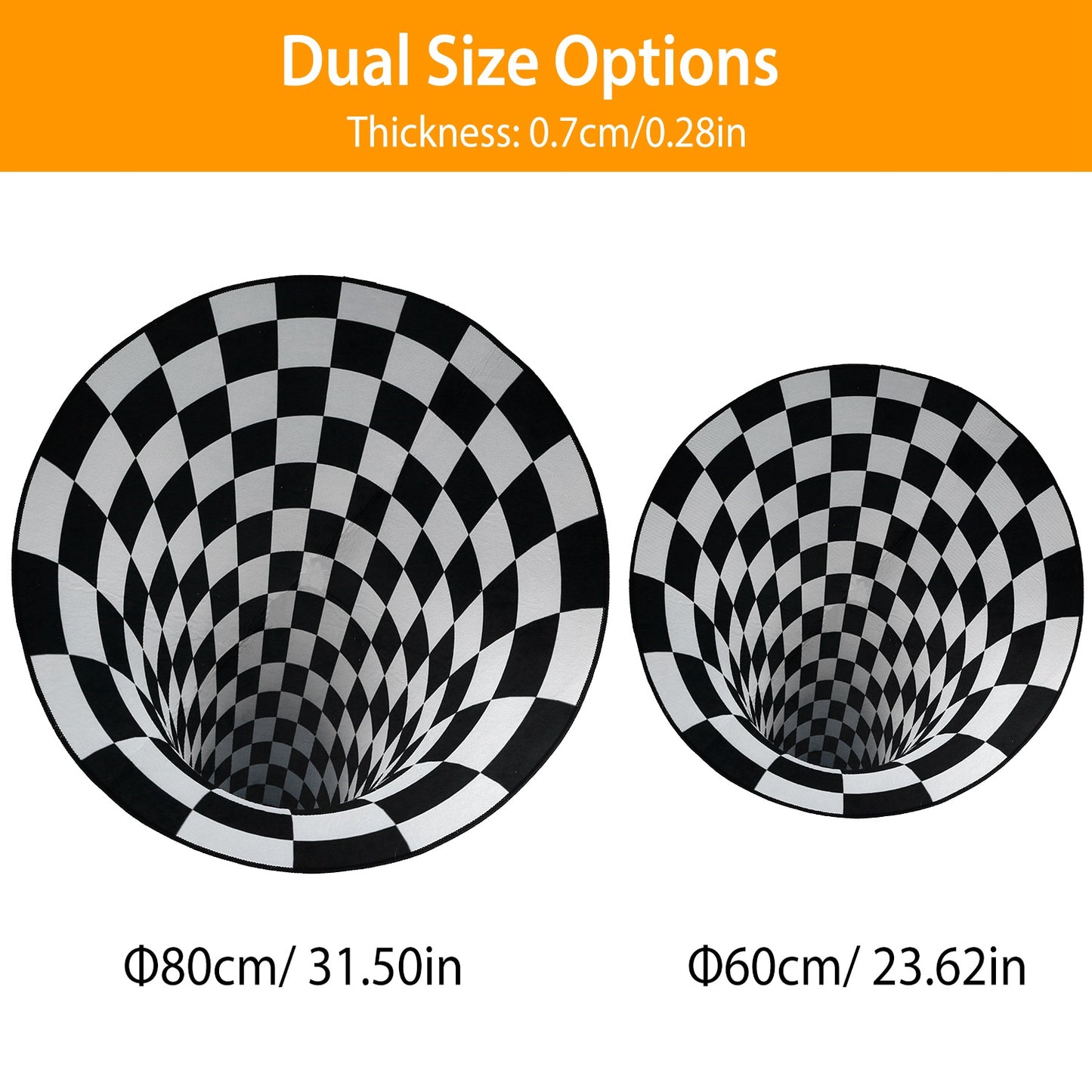 3D Illusion Round Area Rug - Black & White Checkered Design