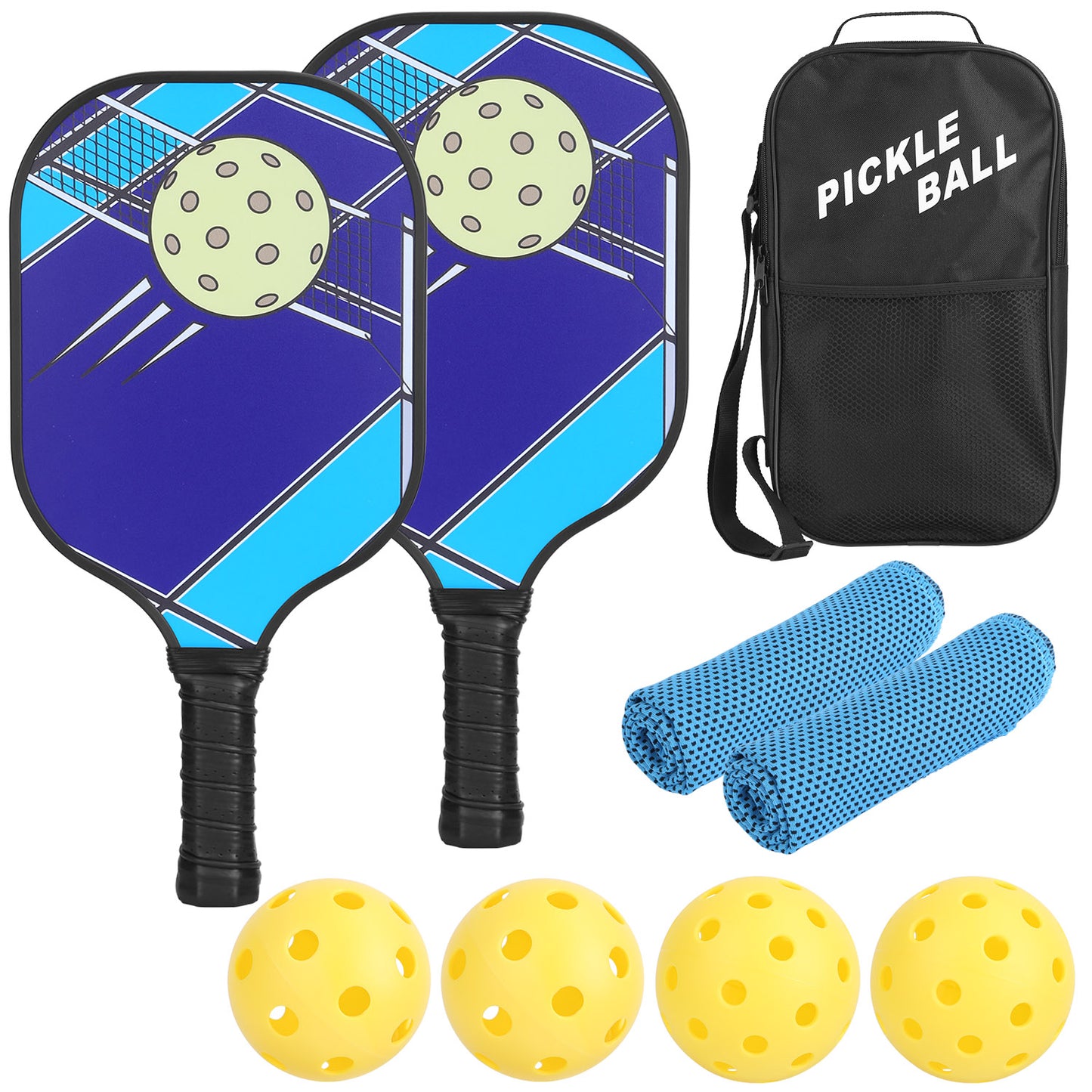 Pickleball Set with 2 Fiberglass Paddles & 4 Balls