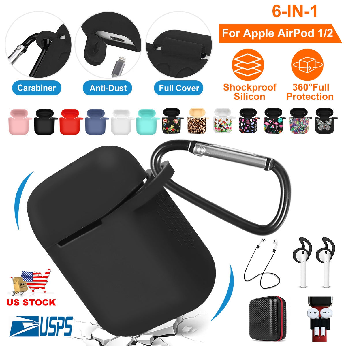 AirPods 1/2 Silicone Case with Accessories Kit