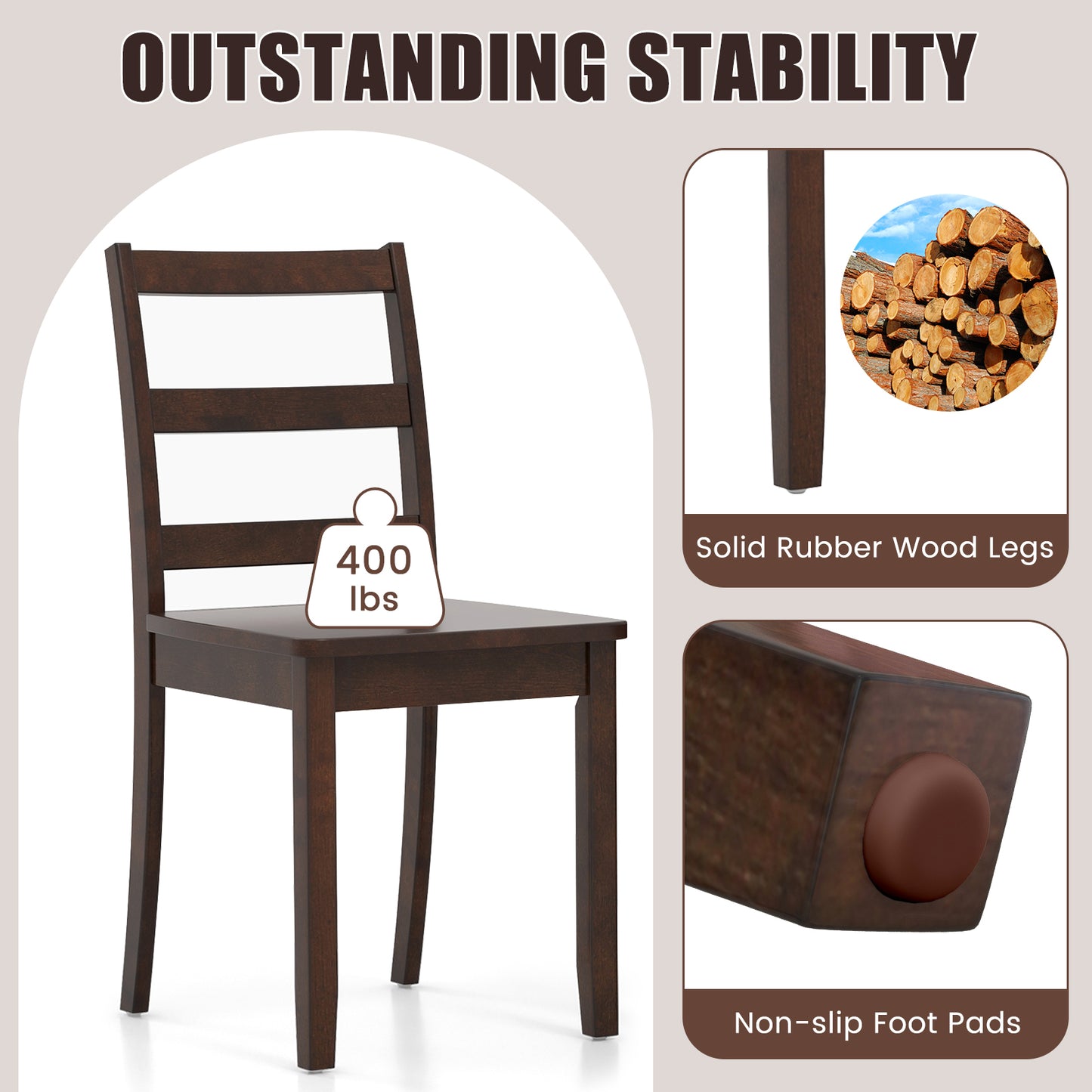 Wood Dining Chairs Set of 2 with Ladder Back