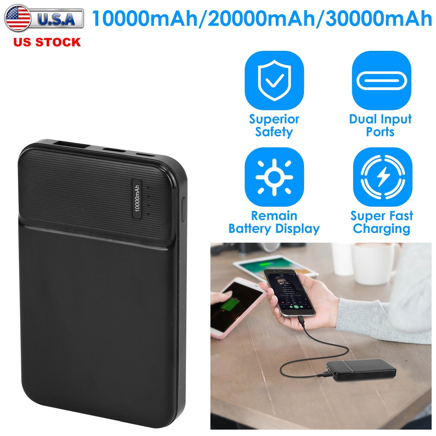 10000mAh Power Bank with PD18W Fast Charging & USB-C