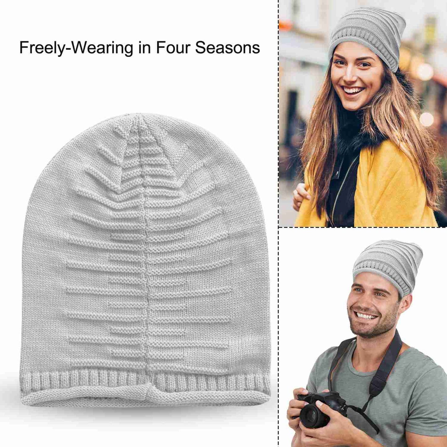 Slouchy Knit Beanie Hat - Unisex Winter Warm Skull Cap