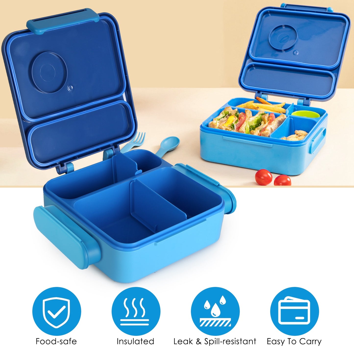 Kids Insulated Lunch Box with 2 Compartments & Utensils