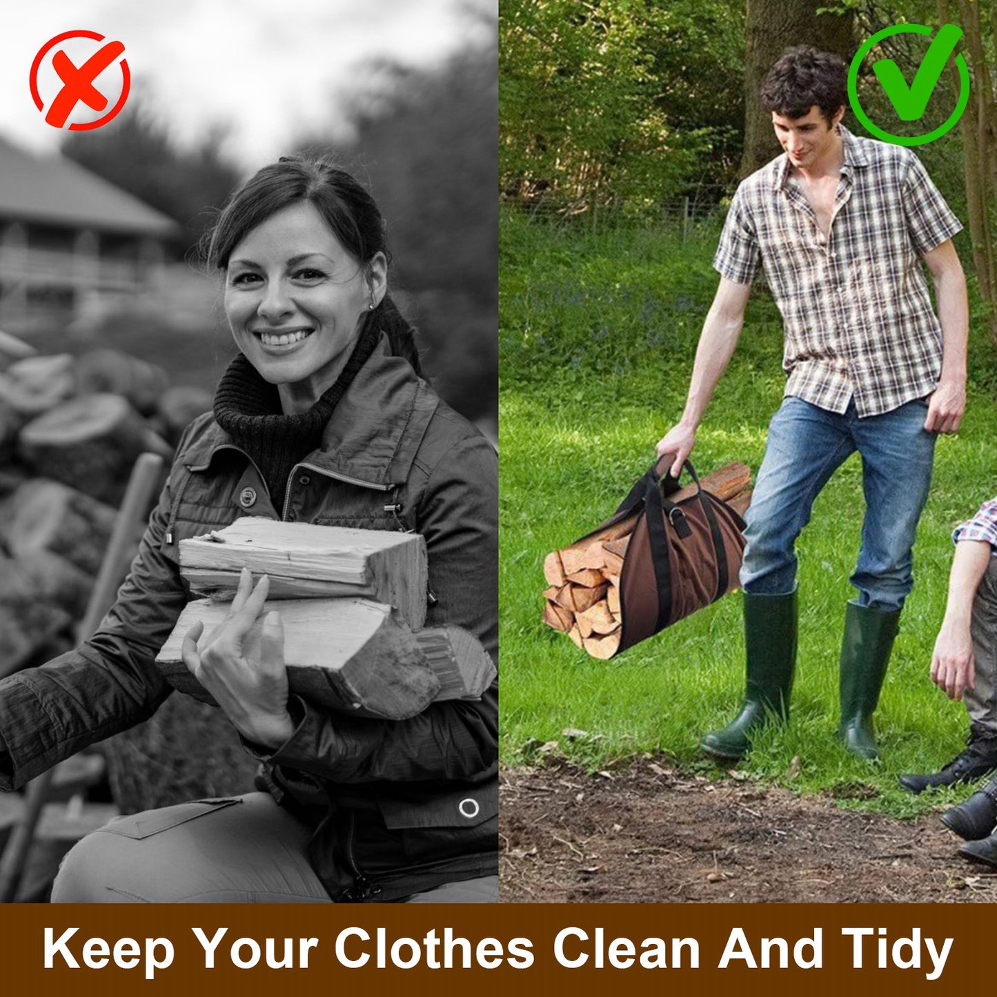 Firewood Carrier Bag with Handles - Durable Log Holder