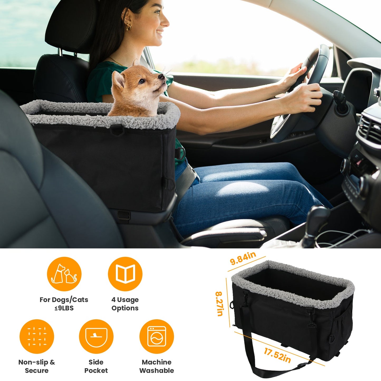Small Dog Car Seat with Harness for Pets Up to 9 LBS