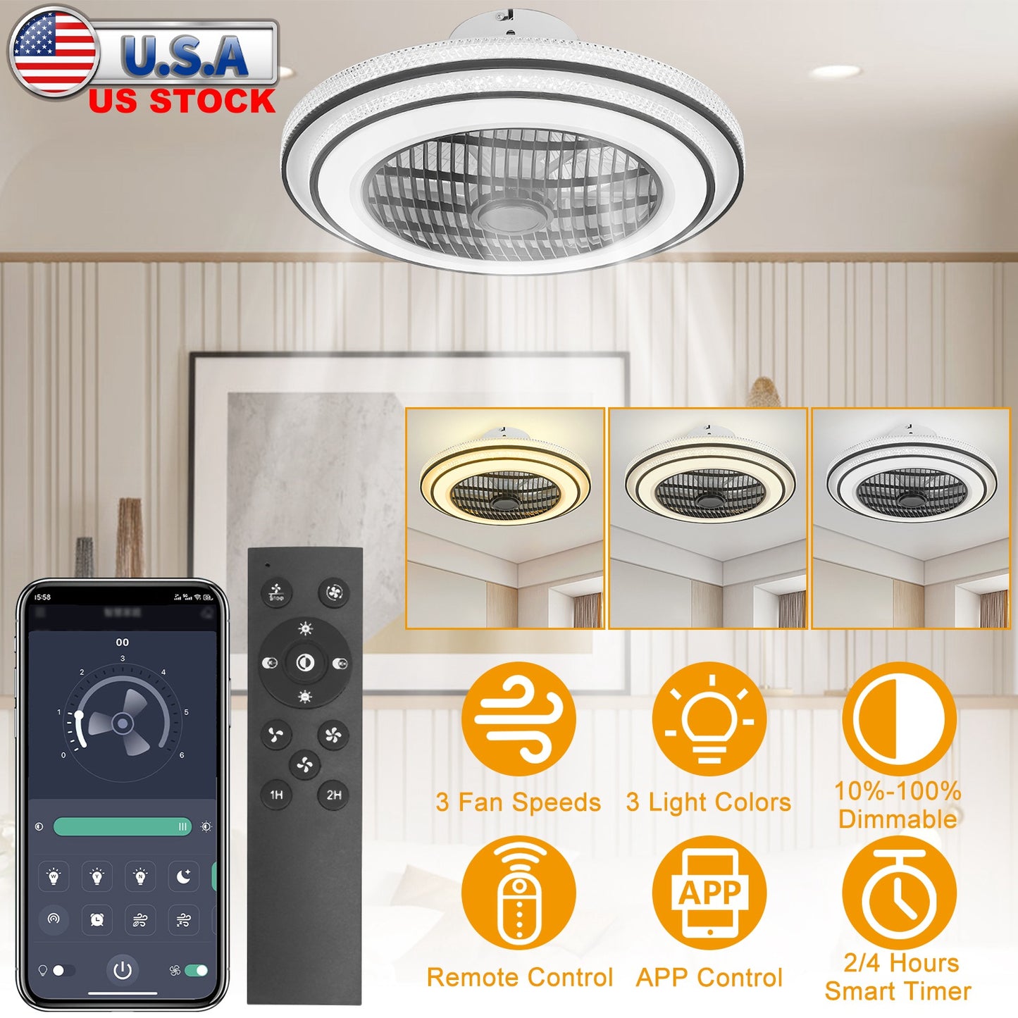 20.5" LED Ceiling Fan with Light and Remote Control