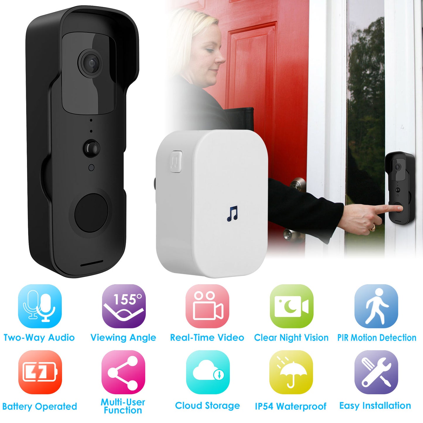 Smart Wi-Fi Video Doorbell with Two-Way Audio & Night Vision