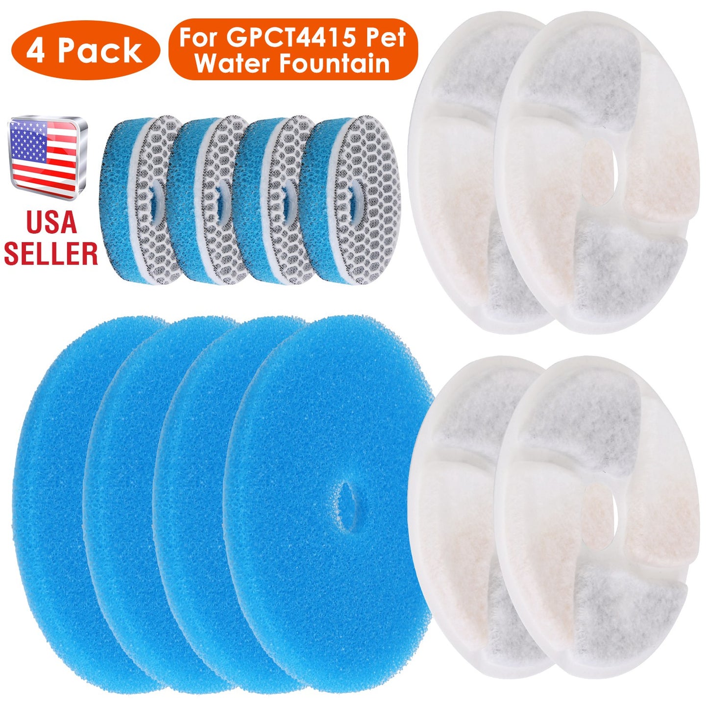 Pet Water Fountain Replacement Filters 4-Pack for GPCT4415