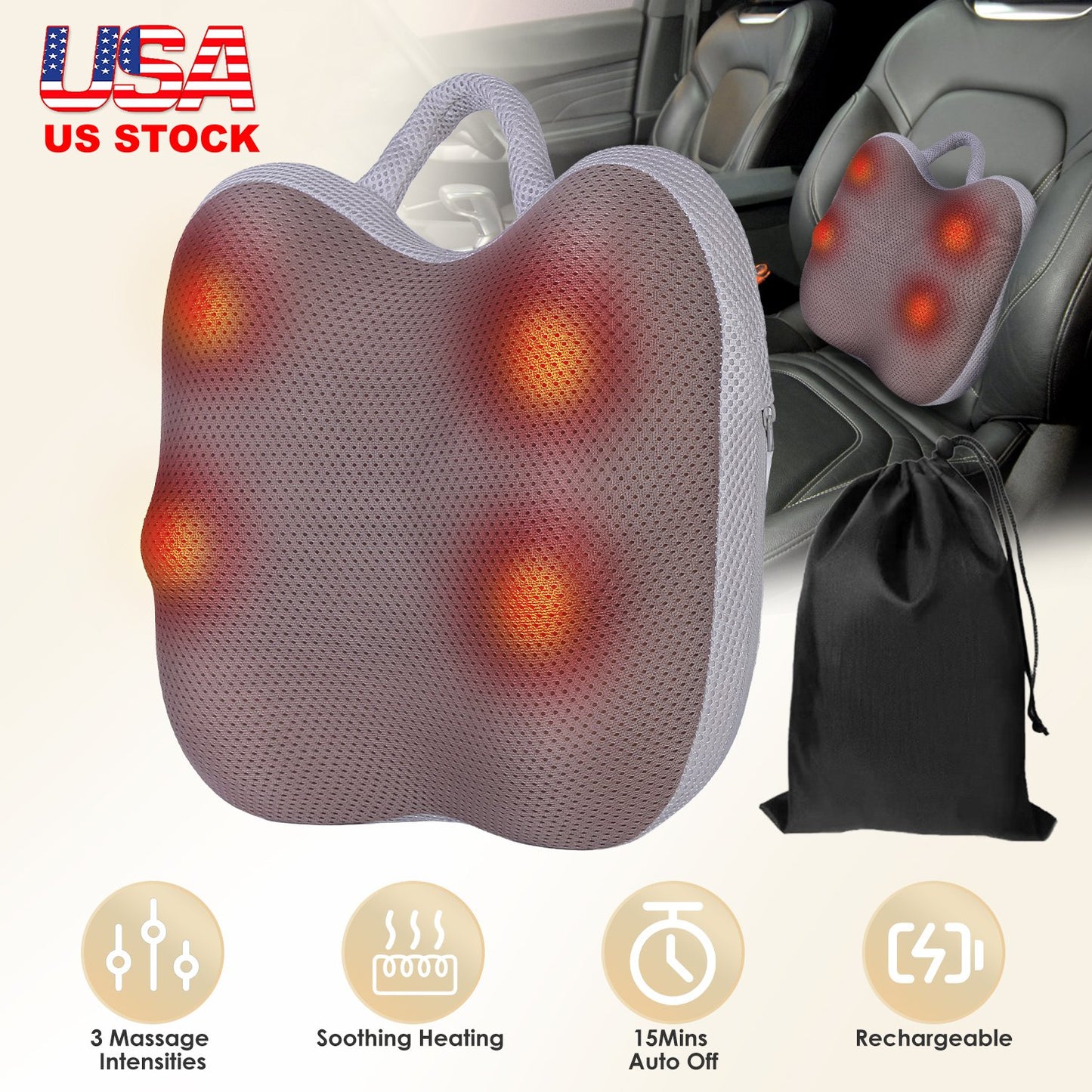 Cordless Shiatsu Back Massager with Heat & Kneading Nodes